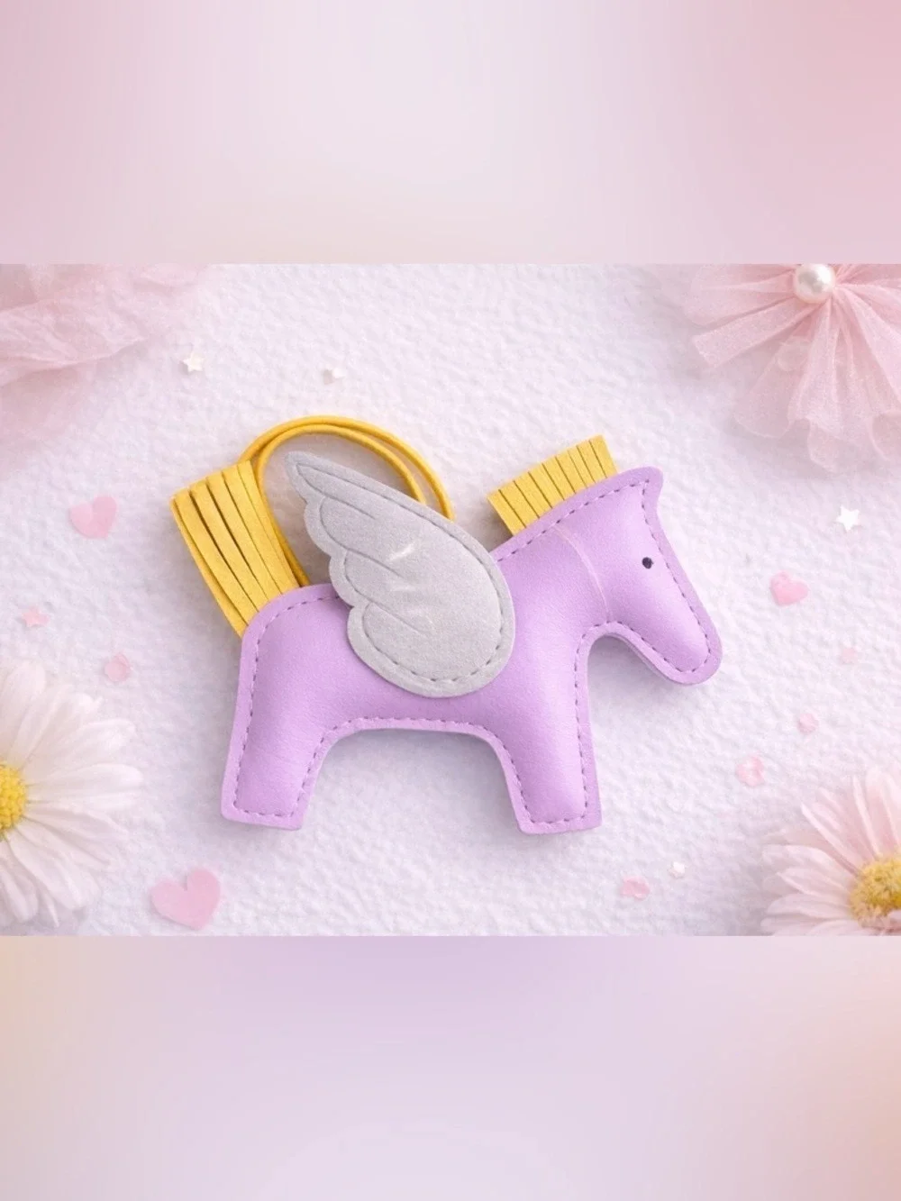 Pegasus Horse Charm Keychain Purple Yellow Winged Bag Charm